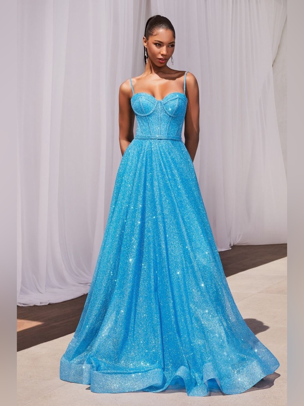 La Divine S483 Ocean Blue Glitter Ball Gown - Size 10 - New With Tags